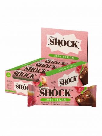 Батончик VEGAN 100% глазированный "Малиновый" ТМ «FitnesSHOCK» 45гр/12